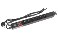 PH12-6D1-P ITK PDU 6 роз. нем.ст. с выкл 1U каб. 2м вилка нем.ст ПВХ чер