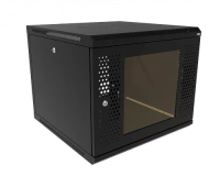 изображениеКТ-ШТНР-З-9U-600х600-СПЧ | Шкаф телекоммуникационный настенный разборный, боковые стенки на замках, 19" 9U 600x600 дверь стекло с перфорацией черный