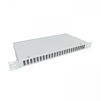 Кросс NTSS оптический 19'' частично укомплектованный 1U, 24 порта LC quadro (сплошная панель, сплайс-кассета-3шт) серый RAL 7035