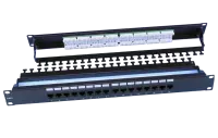 246105 Hyperline PP3-19-16-8P8C-C6-110D Патч-панель 19", 1U, 16 портов RJ-45, категория 6, Dual IDC, ROHS, цвет черный (задний кабельный организатор в