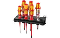 WE-006480	160 iS/7 Rack VDE Набор диэлектрических отвёрток с узким концом + пробник + подставка, 7 пр., PH 1/2, PZ/S # 2, SL 3.5/4.0/5.5