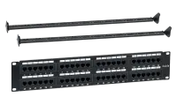 WRline WR-PL-48-C5E-D Патч-панель 19" (2U), 48 портов RJ-45, категория 5e, Dual IDC, с задним кабельным организатором, цвет черный