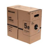 картинка кабель витая пара u/utp, cat 5e, pvc, 2pr, 24awg, indoor, solid, серый, 305м, рф rexant