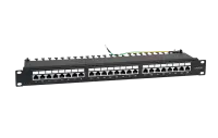 WRline WR-PL-24-C5E-SH-D Патч-панель 19"(1U), 24 порта RJ-45 полностью экранированная, категория 5e, Dual IDC, цвет черный