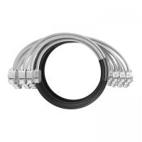 Кабельная сборка NTSS PREMIUM 24pc, S/FTP CAT6A, оконцована разъемами KEYSTONE RJ45 FTP CAT6A, заделка в чулке, вывод 0.6м, длина 3м, LSZH, серый