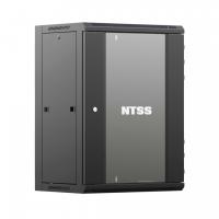 Шкаф настенный телекоммуникационный NTSS W 15U 600х450х770мм, 2 профиля 19, дверь стеклянная, боковые стенки съемные, задняя стенка, разобранный, черный RAL 9005