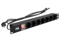 PH12-7D1-P ITK PDU 7 роз. нем.ст. с выкл 1U каб.2м вилка нем.ст ПВХ чер