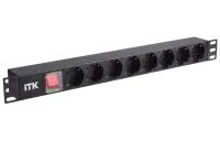 PH12-8D3 ITK PDU 8 розеток нем. ст, с LED выкл, 1U, без шнура, вх. С14