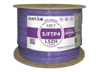 картинка кабель s/ftp4 cat.7, 4 пары, 23 awg bc, экранированный, 305м, нг(а)-hf lszh - малодымный, не содержащий галогенов; фиолетовый; одножильный, fluke test, netko expert скс