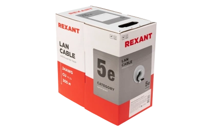 01-0045 Кабель витая пара U/UTP, CAT 5e, PE, 4PR, 24AWG, OUTDOOR, SOLID, черный, 305м, REXANT