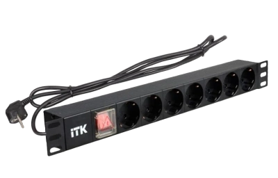 PH12-7D1-P ITK PDU 7 роз. нем.ст. с выкл 1U каб.2м вилка нем.ст ПВХ чер
