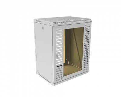 изображениеКТ-ШТНР-З-15U-600х450-СПС | Шкаф телекоммуникационный настенный разборный, боковые стенки на замках, 19" 15U 600x450 дверь стекло с перфорацией серый