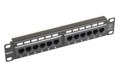 04-0025 REXANT Патч-панель 10", 1U, 12 портов RJ-45, кат5e, Dual IDC