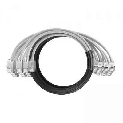 Кабельная сборка NTSS PREMIUM 24pc, S/FTP CAT6A, оконцована разъемами KEYSTONE RJ45 FTP CAT6A, заделка в чулке, вывод 0.6м, длина 5м, LSZH, серый