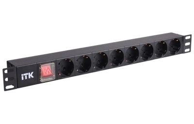PH12-8D3 ITK PDU 8 розеток нем. ст, с LED выкл, 1U, без шнура, вх. С14