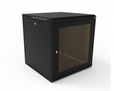 изображениеКТ-ШТНР-З-12U-600х600-СЧ | Шкаф телекоммуникационный настенный разборный, боковые стенки на замках, 19" 12U 600x600 дверь стекло черный