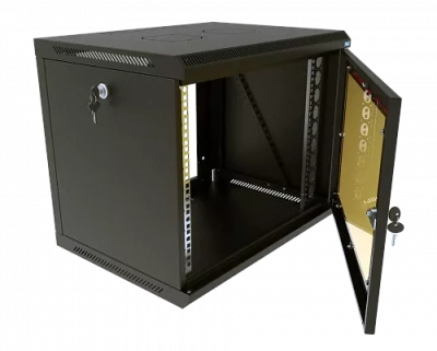 изображениеКТ-ШТНР-З-15U-600х450-СЧ | Шкаф телекоммуникационный настенный разборный, боковые стенки на замках, 19" 15U 600x450 дверь стекло черный