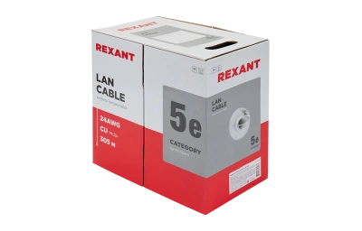 01-0023 Кабель витая пара REXANT UTP 2PR 24AWG, CAT5e, бухта 305 м, серый