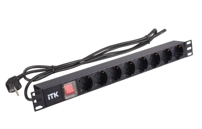 PH12-8D1 ITK PDU 8 розеток нем. ст, с LED выкл,1U, шнур 2м вилка нем. ст