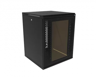 изображениеКТ-ШТНР-З-15U-600х600-СПЧ | Шкаф телекоммуникационный настенный разборный, боковые стенки на замках, 19" 15U 600x600 дверь стекло с перфорацией черный