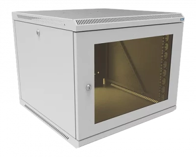 изображениеКТ-ШТНР-З-9U-600х600-СС | Шкаф телекоммуникационный настенный разборный, боковые стенки на замках, 19" 9U 600x600 дверь стекло серый