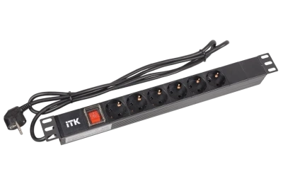 PH12-6D1-P ITK PDU 6 роз. нем.ст. с выкл 1U каб. 2м вилка нем.ст ПВХ чер