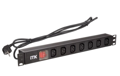 PH12-7C131 ITK PDU 7 розеток C13 с LED выкл,1U, шнур 2м вилка нем.ст