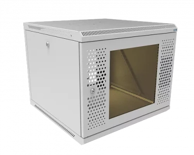 изображениеКТ-ШТНР-З-9U-600х600-СПС | Шкаф телекоммуникационный настенный разборный, боковые стенки на замках, 19" 9U 600x600 дверь стекло с перфорацией серый