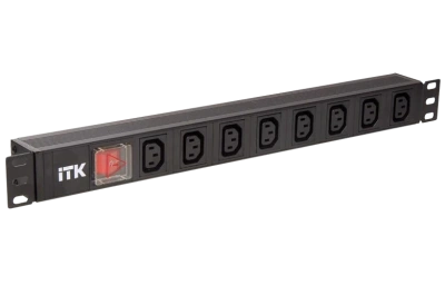 PH12-8C133 ITK PDU 8 розеток C13, с LED выкл, 1U, вх. C14, без шнура