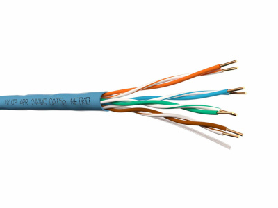 картинка кабель u/utp4 cat.5e, 4 пары 24 awg bc, 305м, синий, одножильный, fluke test, netko expert скс