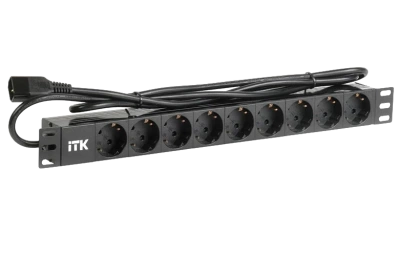 PH22-9D2-P ITK PDU 9 розеток нем. ст, 1U, шнур 2м вилка С14 ПВХ чер