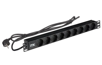 PH22-9D1-P ITK PDU 9 розеток нем. ст, 1U, шнур 2м вилка нем. ст ПВХ чер
