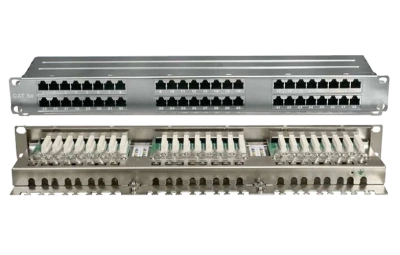 420641 Hyperline PPHD-19-48-8P8C-C5E-SH-110D Патч-панель высокой плотности 19", 1U, 48 портов RJ-45, полный экран, категория 5E, Dual IDC