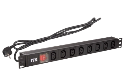PH12-8C131 ITK PDU 8 розеток C13 с LED выкл,1U, шнур 2м вилка нем.ст