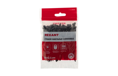 07-0081 Хомут-стяжка кабельная нейлоновая REXANT 80x2,5 мм, черная, упаковка 100 шт.