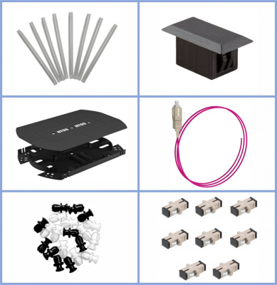 Кросс NTSS оптический настенный, укомплектованный, 64 порта SC/UPC, 50/125 мкм ОМ4 (планки, сплайс-кассета 2шт, пигтейлы, КДЗС, адаптеры) серый RAL 7035