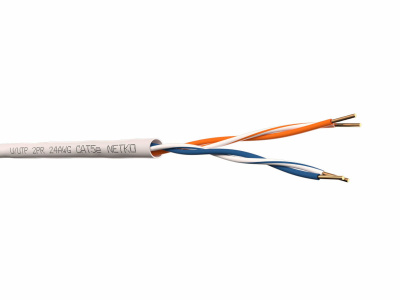 картинка кабель u/utp2 cat.5е, 500м, 2 пары 24 awg bc, одножильный, неэкранированный, серый, netko expert