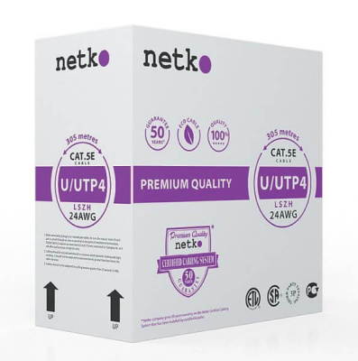 картинка кабель u/utp4 cat.5e, 4 пары 24 awg bc, 305м, нг(а)-hf lszh - малодымный, не содержащий галогенов; фиолетовый; одножильный, fluke test, netko expert скс