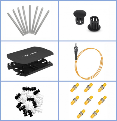 Кросс NTSS оптический настенный, укомплектованный, 20 портов ST/UPC, 9/125 мкм (планки, сплайс-кассета, пигтейлы, КДЗС, адаптеры) серый RAL 7035