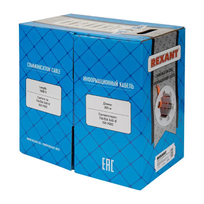 картинка кабель внутренний медный витая пара u/utp, cat 6, lszh нг(а)-hf, 4pr, 23awg, solid, оранжевый, 305 м, rexant