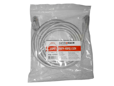 Патч-корд UTP4 rj45-rj45, cat.6, 3.0м, BC, LSZH, серый, литой коннектор NETKO Optima