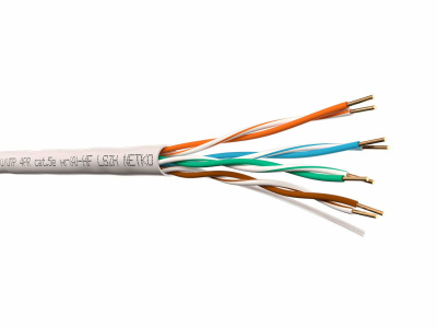 картинка кабель u/utp4 cat.5e, 4 пары 24 awg bc, 305м, нг(а)-hf lszh - малодымный, не содержащий галогенов; белый; одножильный, fluke test, netko expert скс