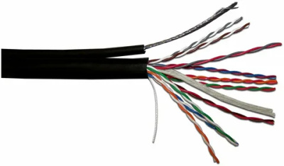 картинка кабель внешний с тросом экранированный медный ксвппэт cat.5e 25х2х0.48 черный 305м ткз ту