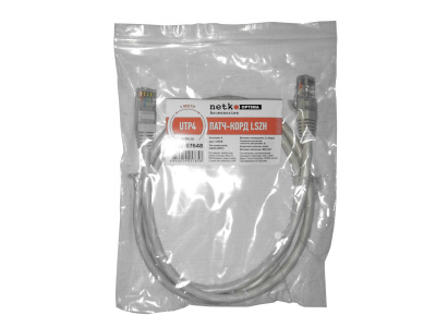 Патч-корд UTP4 rj45-rj45, cat.6, 1.0м, BC, LSZH, серый, литой коннектор NETKO Optima