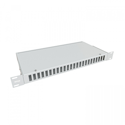 Кросс NTSS оптический 19'' частично укомплектованный 1U, 24 порта LC quadro (сплошная панель, сплайс-кассета-3шт) серый RAL 7035
