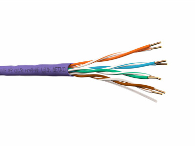 картинка кабель u/utp4 cat.5e, 4 пары 24 awg bc, 305м, нг(а)-hf lszh - малодымный, не содержащий галогенов; фиолетовый; одножильный, fluke test, netko expert скс