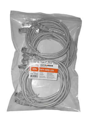 Патч-корд UTP4 cat 5e, 1,0м, ВС, LSZH, серый, литой коннектор NETKO Optima (упак 10)