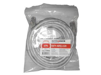 Патч-корд UTP4 rj45-rj45, cat.6, 5.0м, BC, LSZH, серый, литой коннектор NETKO Optima