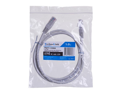 Патч-корд Technolink UTP4 rj45-rj45, cat.6, 1.0м, BC, LSZH, серый, литой коннектор