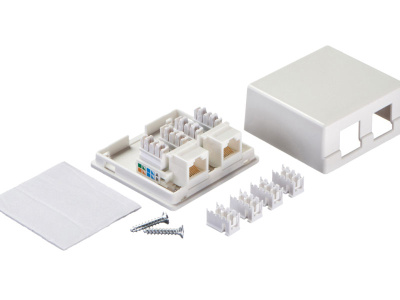 Розетка компьютерная UTP 2хRJ-45, 8P8C, кат.5е, настенная, белая